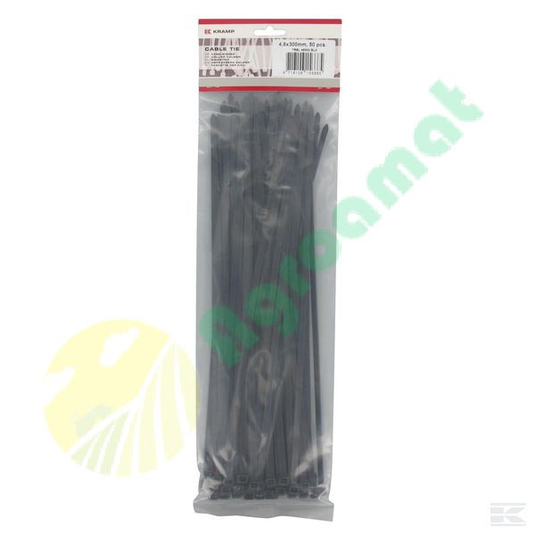 Pachet coliere de prindere din plastic negru, 4,8x300mm, 50 buc.