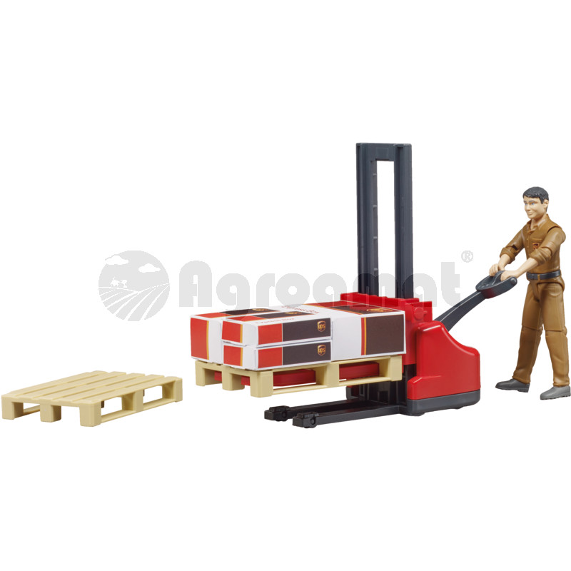 Set figurine logistica UPS cu cutii, elevatoare autoutilitare cu 2 paleti, figurina UPS