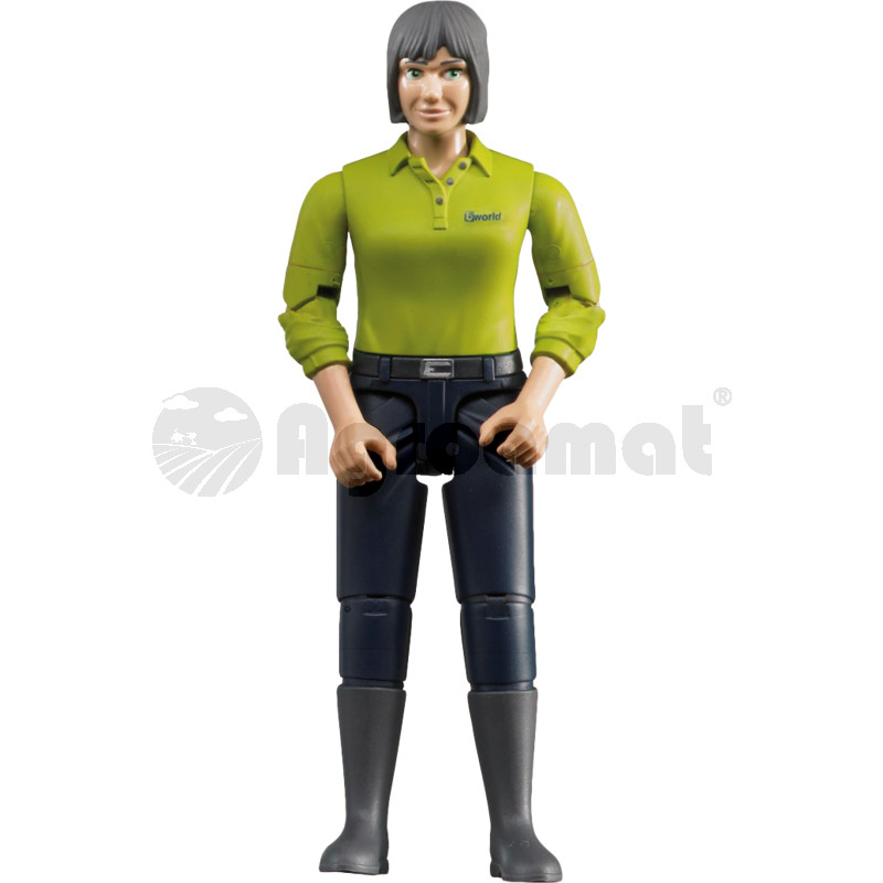 Femeie cu ten masliniu si pantaloni albastri inchis