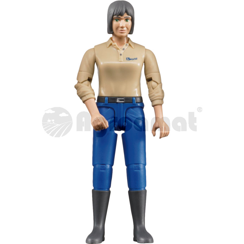 Femeie cu ten masliniu si pantaloni albastri