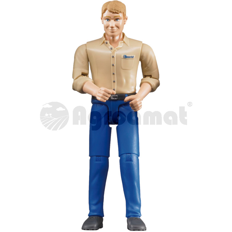 Barbat cu ten masliniu si pantaloni albastri