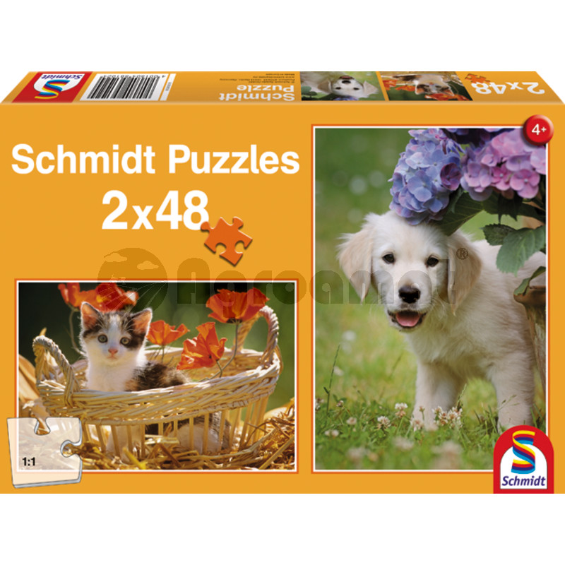 Puzzle, caine si pisica, 2 x 48 de piese