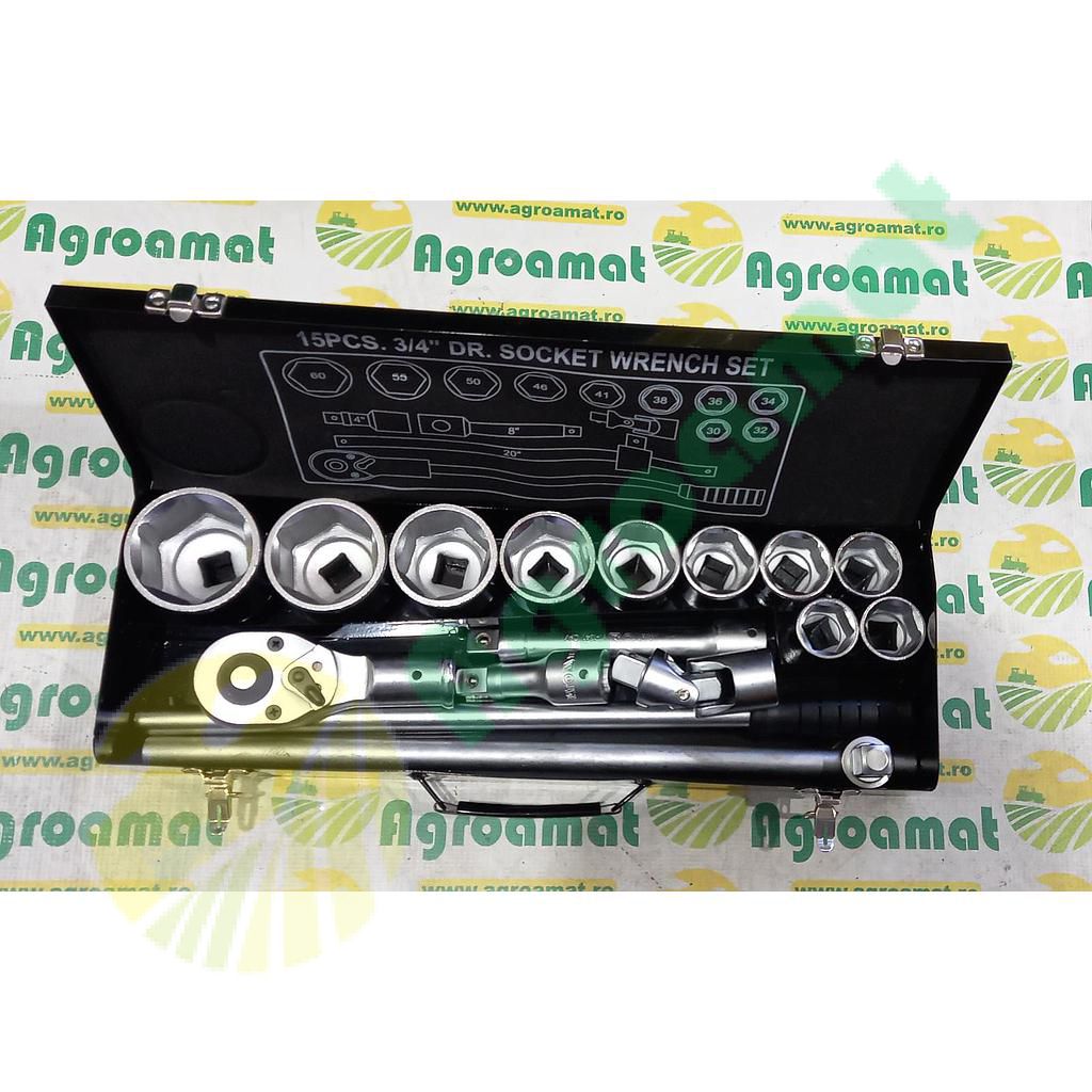 Trusa chei tubulare cu clichet 3/4,15buc