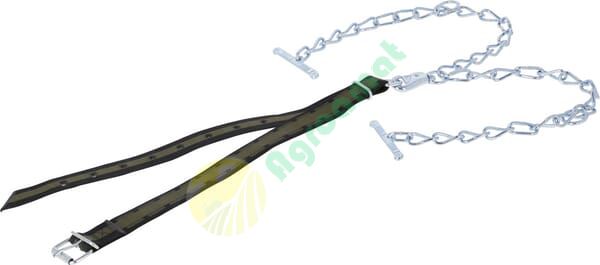 Curea de gât pentru vite 130x4cm cu lanț dublu și carabină