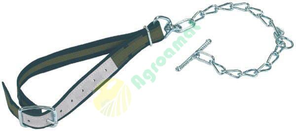 Curea de gât pentru viței 85x4cm cu inel de legătură și lanț