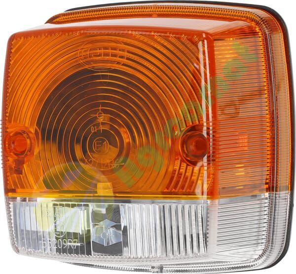 Lampă semanlizare și poziție 21W pătrată 12V galben/transparent cu șuruburi 84x84mm Hella