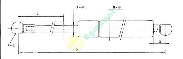 Amortizor gaz L=573mm cursă 216mm 500N Stabilus