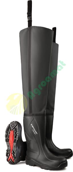 Cizme negre de pescuit, clasa S5, mărime 7, Purofort® Thigh Wader protecție completă Dunlop