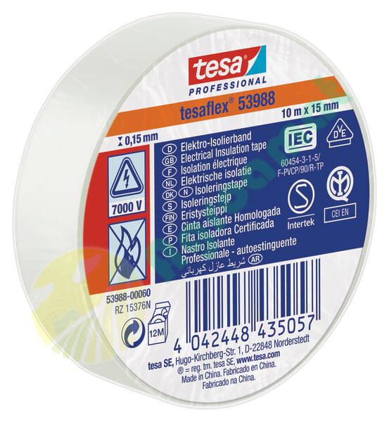 Bandă izolatoare electrică PVC moale alb 10mx15mm TesaFLEX®