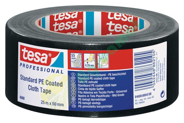 Bandă textilă cu polietilenă Standard negru 25mx50mm TesaBAND®